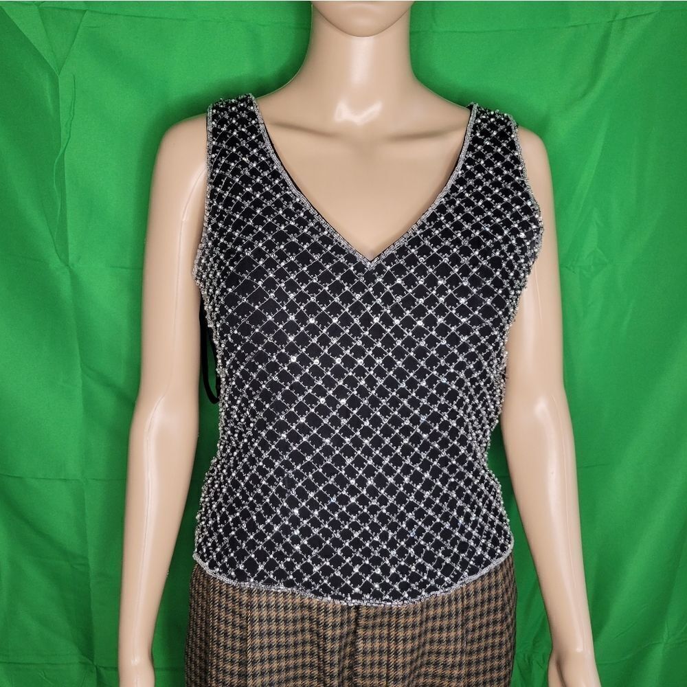 Vintage Mon Cheri black Evenings Beaded Top.